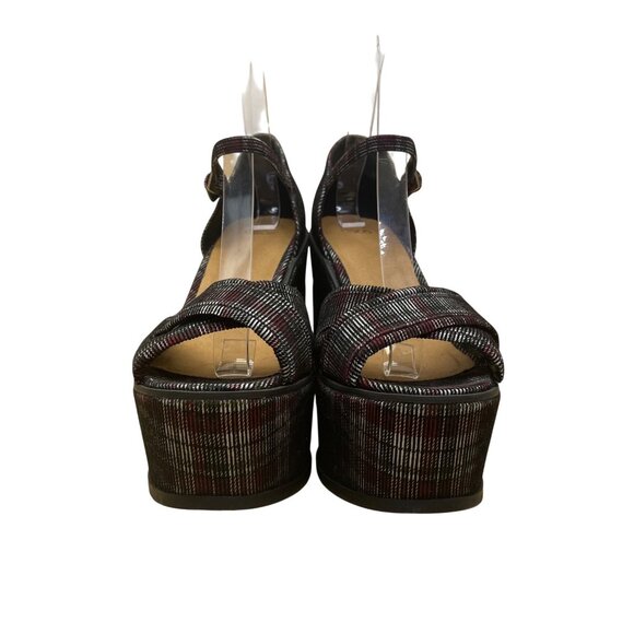 Asos Womens Multicolor Plaid Platform Chunky Block Heel Ankle Strap Sandals Sz 4 - Picture 2 of 9